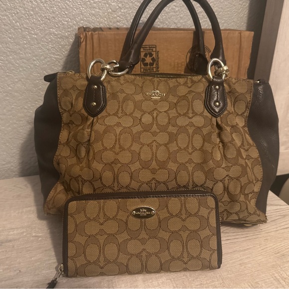 Coach Tan and Brown Signature Satchel and Wallet - Picture 1 of 3